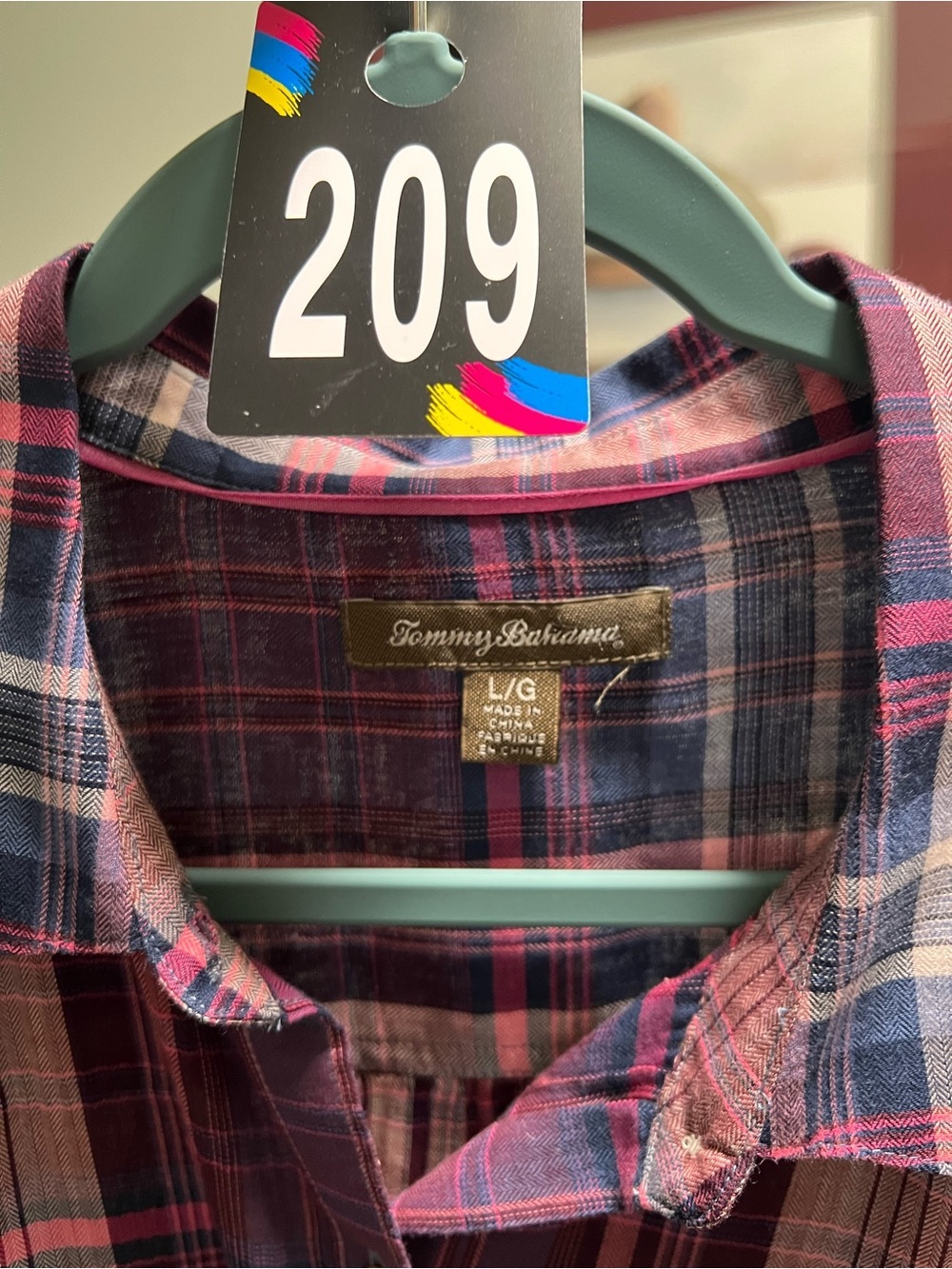 Tommy Bahama Women's Plaid Button-Down Shirt in Burgundy, Navy & Pink #209 - Picture 2 of 6